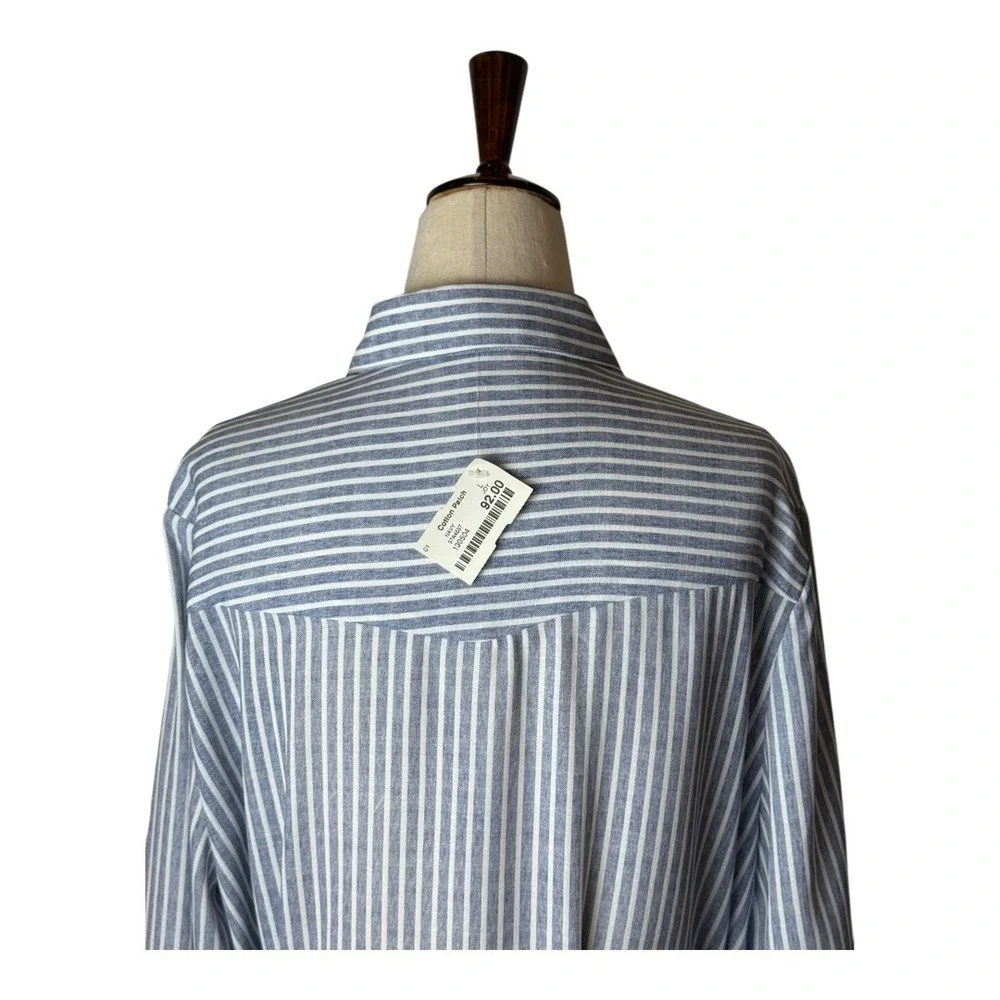 Joy‎ Joy Dress Women Large Blue White Striped Button Front Tie Waist Shirt NWT
